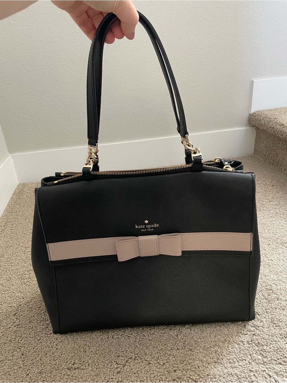 kate spade Black tote with Nude Bow Accent